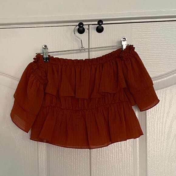 Zara Rust Off-Shoulder Ruffle Top - Picture 3 of 3